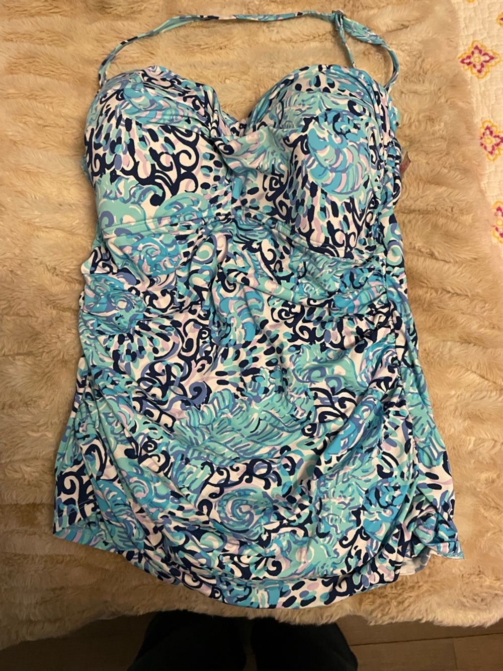 Lilly Pulitzer Blue & Aqua Patterned Swim tank size 12